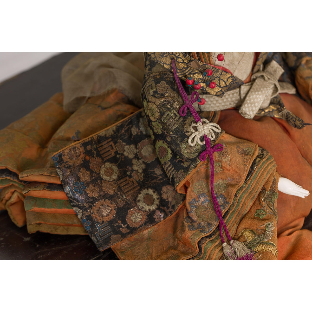 Taisho Period Sitting Doll with Silk Clothing and Ornate Headdress-9. Asian & Chinese Furniture, Art, Antiques, Vintage Home Décor for sale at FEA Home