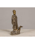 Bronze Statuette of a Chinese Ancestral Figure Standing on a Giant Fish-10. Asian & Chinese Furniture, Art, Antiques, Vintage Home Décor for sale at FEA Home