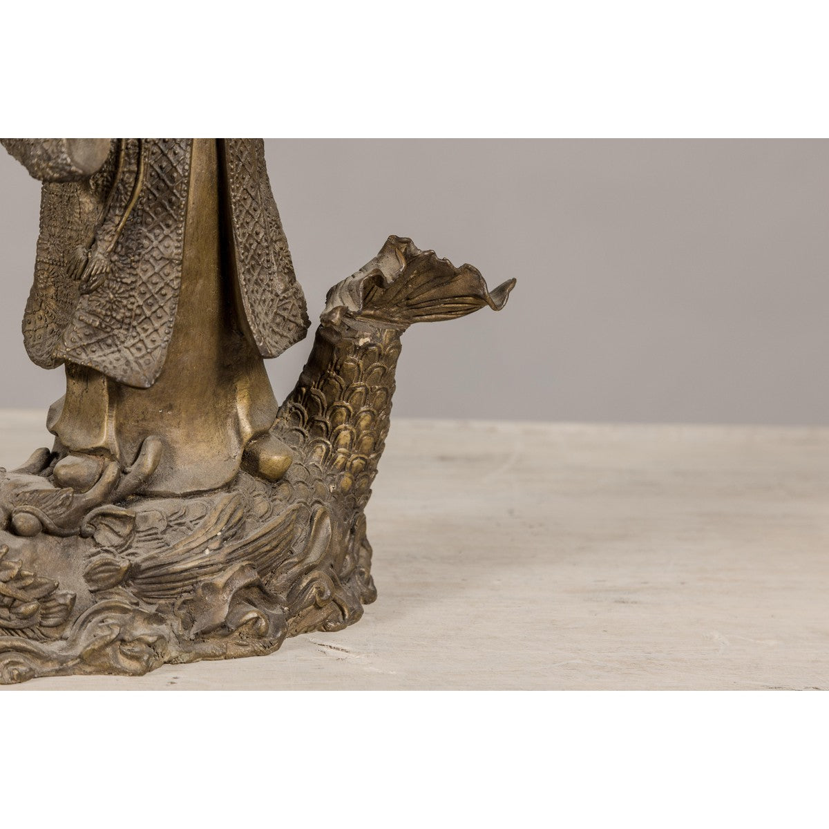 Bronze Statuette of a Chinese Ancestral Figure Standing on a Giant Fish-11. Asian & Chinese Furniture, Art, Antiques, Vintage Home Décor for sale at FEA Home