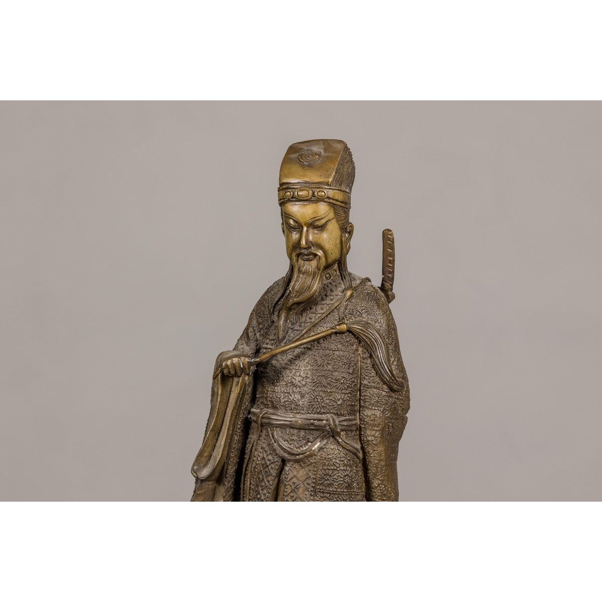 Bronze Statuette of a Chinese Ancestral Figure Standing on a Giant Fish-15. Asian & Chinese Furniture, Art, Antiques, Vintage Home Décor for sale at FEA Home