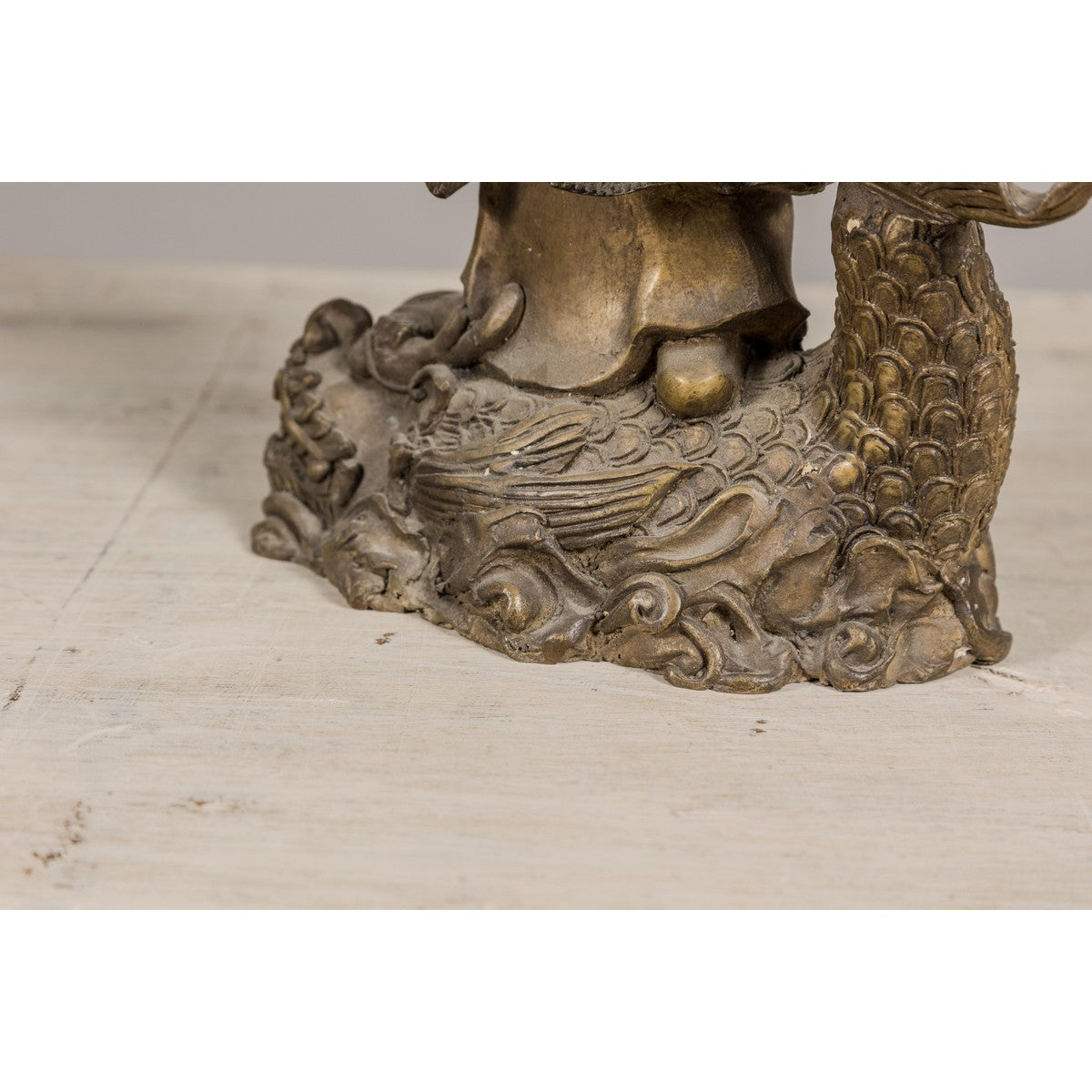Bronze Statuette of a Chinese Ancestral Figure Standing on a Giant Fish-16. Asian & Chinese Furniture, Art, Antiques, Vintage Home Décor for sale at FEA Home