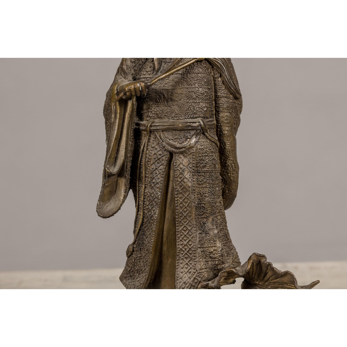 Bronze Statuette of a Chinese Ancestral Figure Standing on a Giant Fish-6. Asian & Chinese Furniture, Art, Antiques, Vintage Home Décor for sale at FEA Home