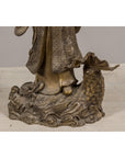 Bronze Statuette of a Chinese Ancestral Figure Standing on a Giant Fish-7. Asian & Chinese Furniture, Art, Antiques, Vintage Home Décor for sale at FEA Home