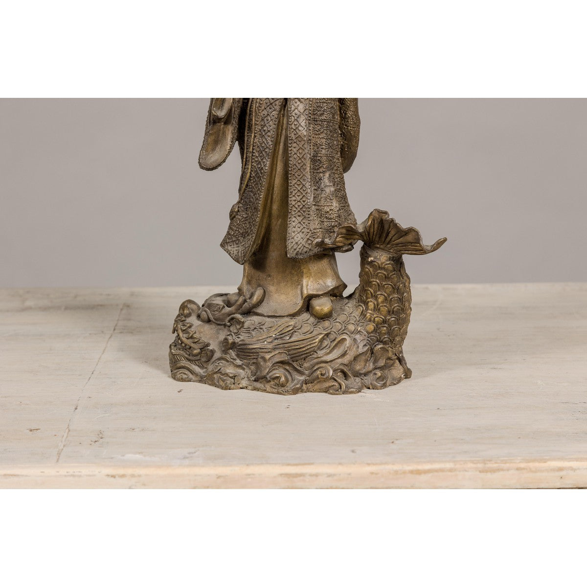 Bronze Statuette of a Chinese Ancestral Figure Standing on a Giant Fish-9. Asian & Chinese Furniture, Art, Antiques, Vintage Home Décor for sale at FEA Home