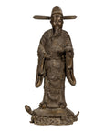 Bronze Statuette of a Scholar Standing on a Turtle, with Detailed Robe-13. Asian & Chinese Furniture, Art, Antiques, Vintage Home Décor for sale at FEA Home