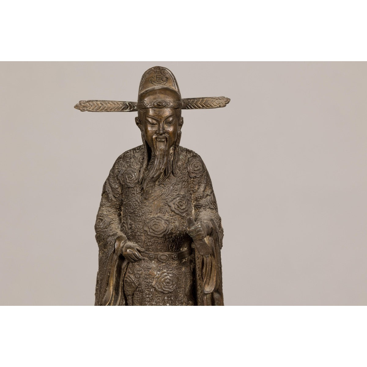 Bronze Statuette of a Scholar Standing on a Turtle, with Detailed Robe-3. Asian & Chinese Furniture, Art, Antiques, Vintage Home Décor for sale at FEA Home