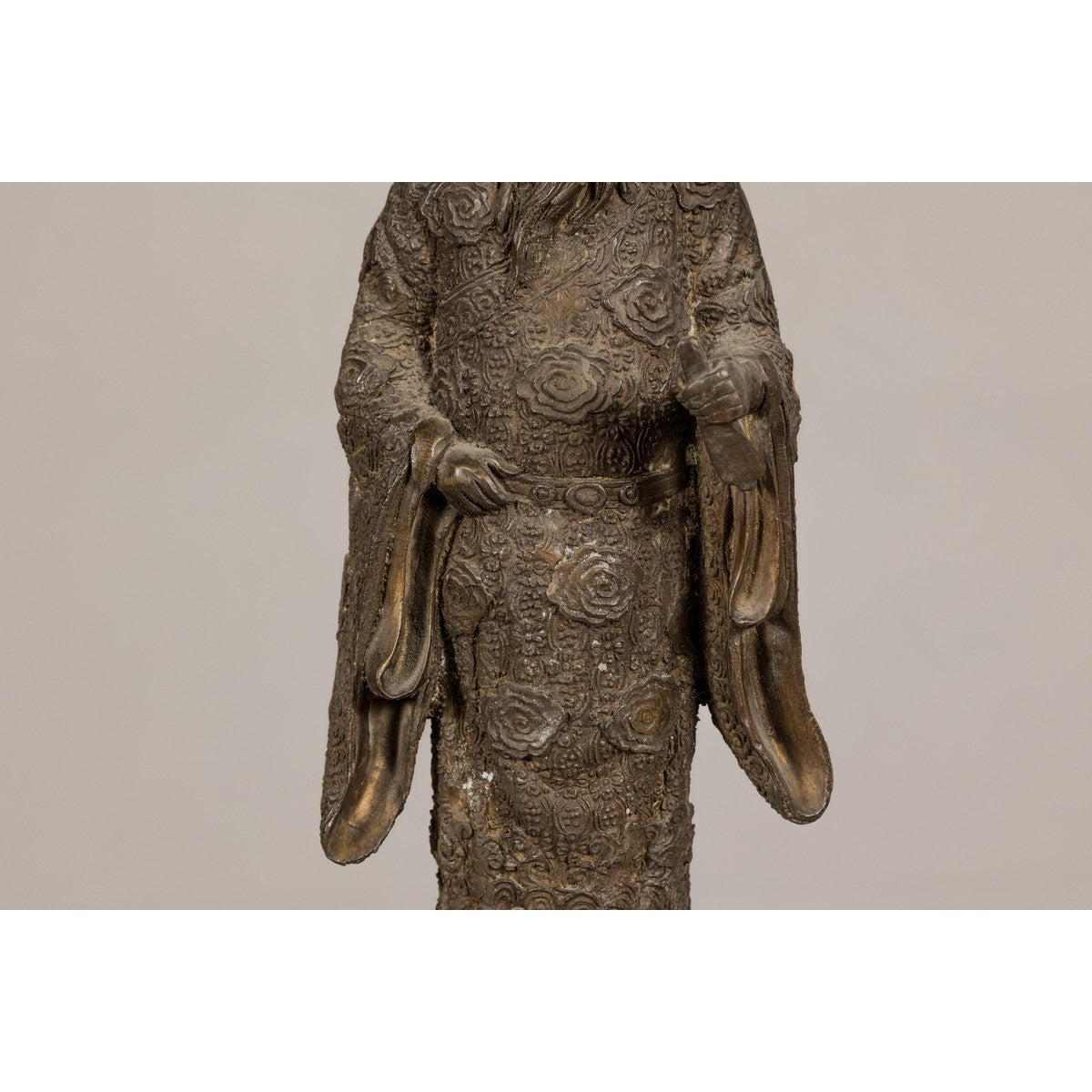 Bronze Statuette of a Scholar Standing on a Turtle, with Detailed Robe-4. Asian & Chinese Furniture, Art, Antiques, Vintage Home Décor for sale at FEA Home