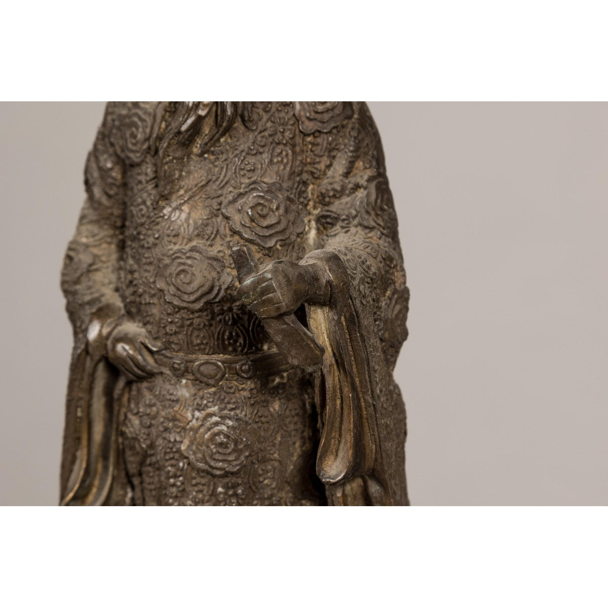 Bronze Statuette of a Scholar Standing on a Turtle, with Detailed Robe-5. Asian & Chinese Furniture, Art, Antiques, Vintage Home Décor for sale at FEA Home