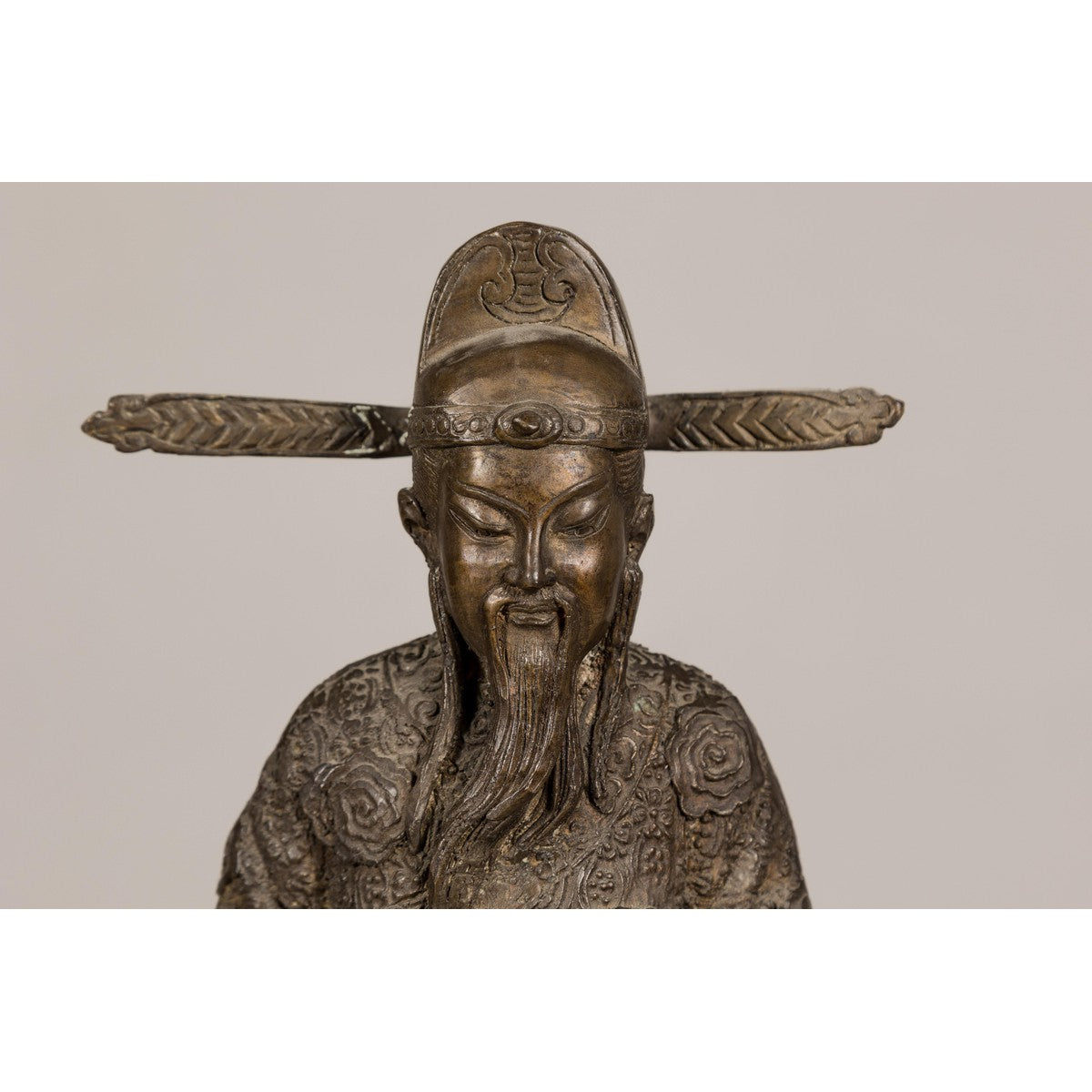 Bronze Statuette of a Scholar Standing on a Turtle, with Detailed Robe-6. Asian & Chinese Furniture, Art, Antiques, Vintage Home Décor for sale at FEA Home
