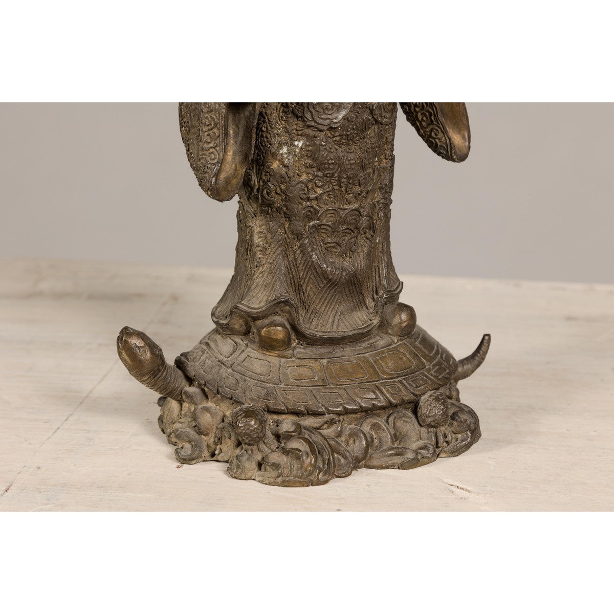 Bronze Statuette of a Scholar Standing on a Turtle, with Detailed Robe-7. Asian & Chinese Furniture, Art, Antiques, Vintage Home Décor for sale at FEA Home