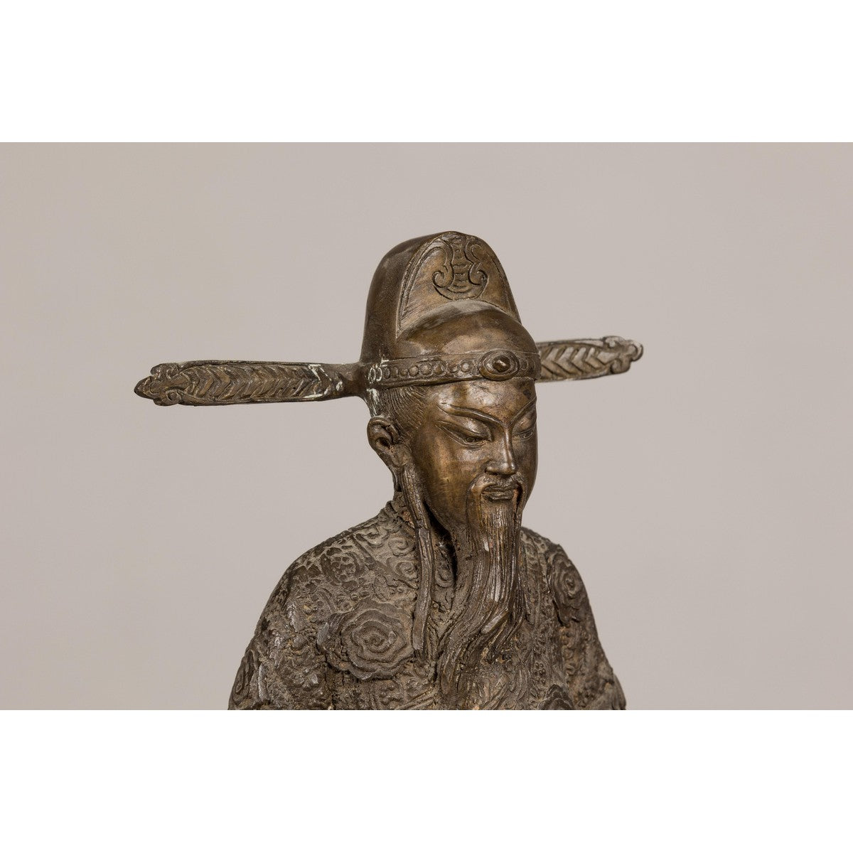 Bronze Statuette of a Scholar Standing on a Turtle, with Detailed Robe-8. Asian & Chinese Furniture, Art, Antiques, Vintage Home Décor for sale at FEA Home