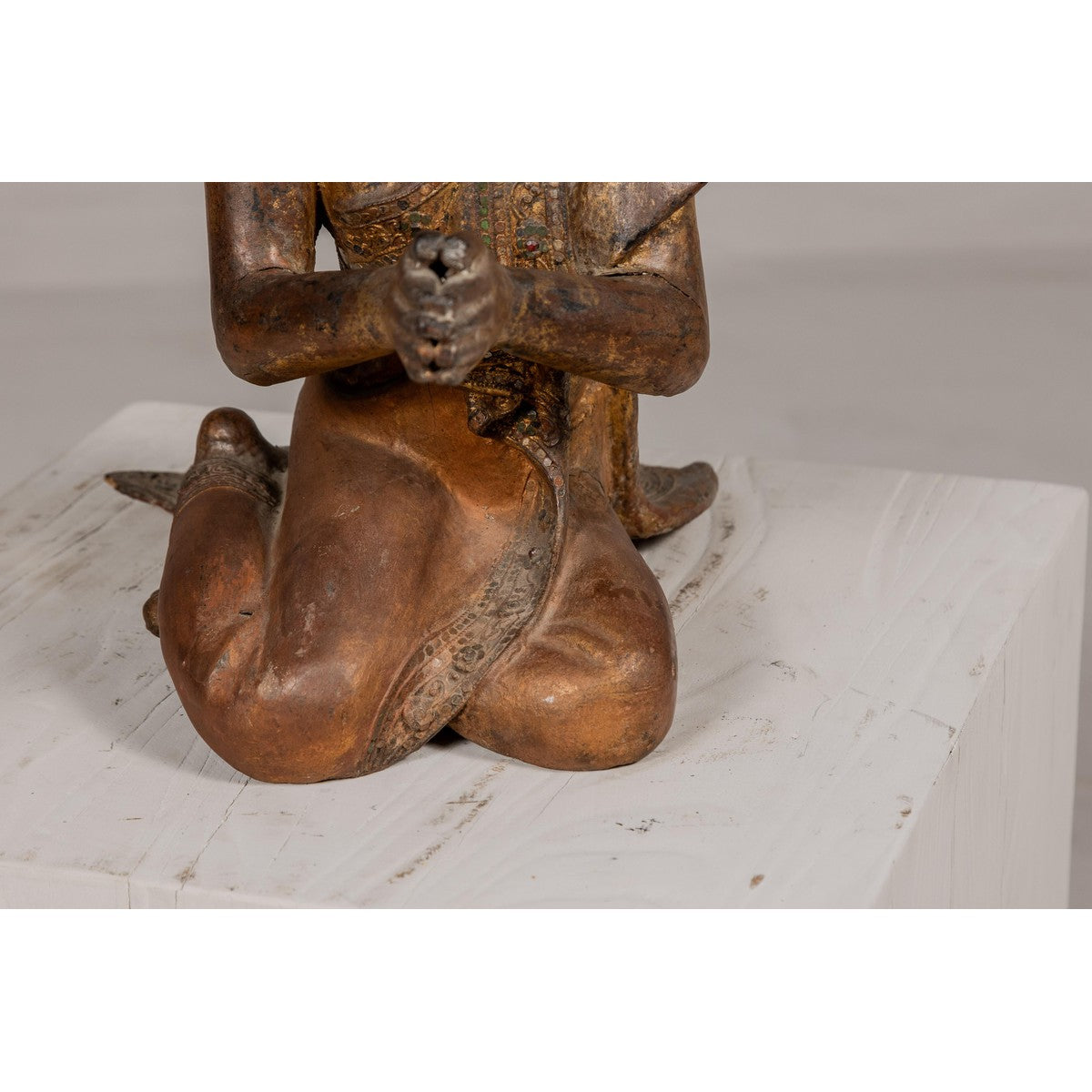 Thai 1900s Gilt and Polychrome Hand Carved Sculpture of Seated Buddhist Monk-6. Asian & Chinese Furniture, Art, Antiques, Vintage Home Décor for sale at FEA Home