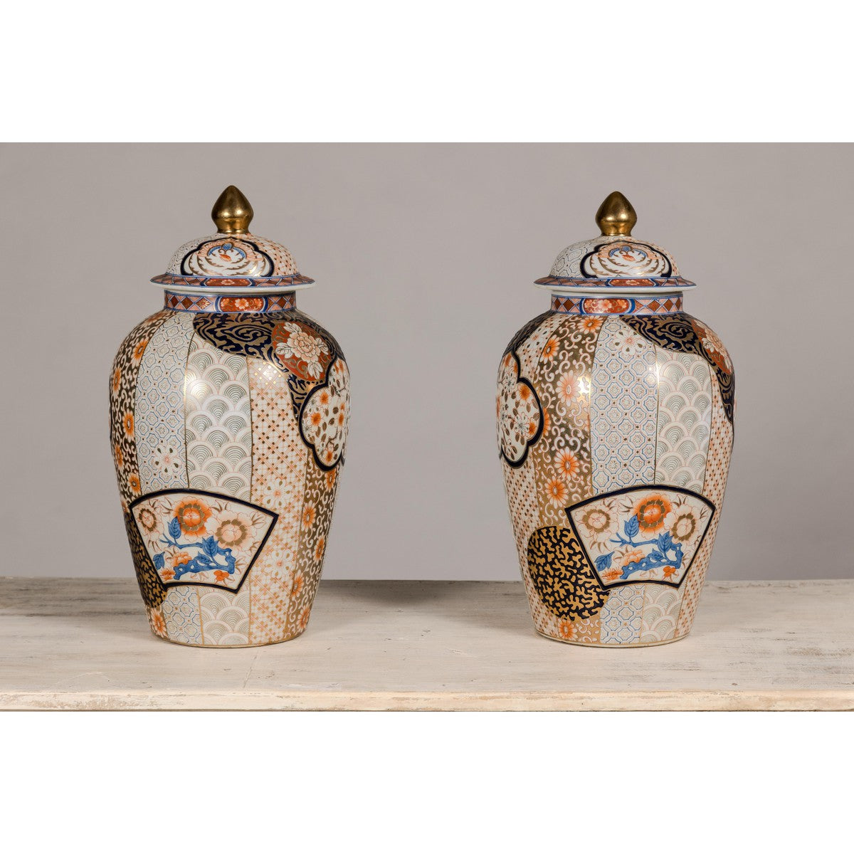 Arita Style Lidded Jars with Gold, Blue and Orange Floral Motifs-12. Asian & Chinese Furniture, Art, Antiques, Vintage Home Décor for sale at FEA Home