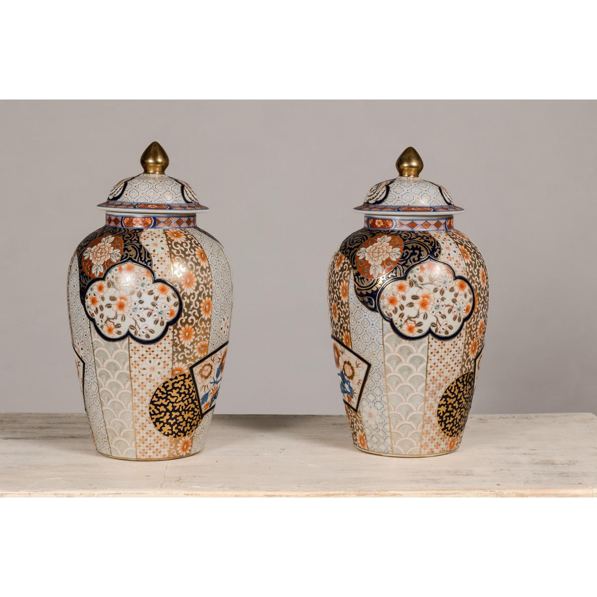 Arita Style Lidded Jars with Gold, Blue and Orange Floral Motifs-13. Asian & Chinese Furniture, Art, Antiques, Vintage Home Décor for sale at FEA Home