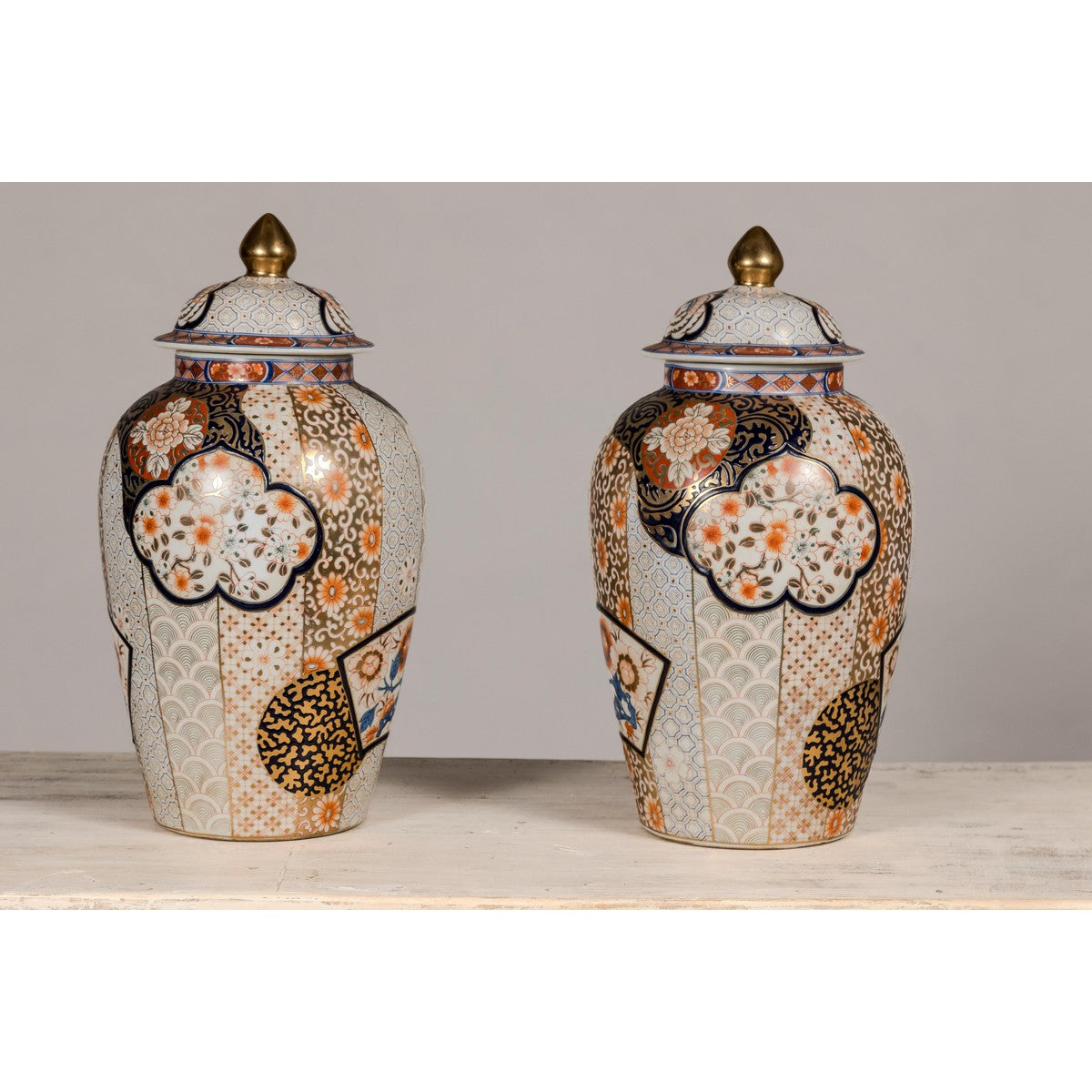 Arita Style Lidded Jars with Gold, Blue and Orange Floral Motifs-14. Asian & Chinese Furniture, Art, Antiques, Vintage Home Décor for sale at FEA Home