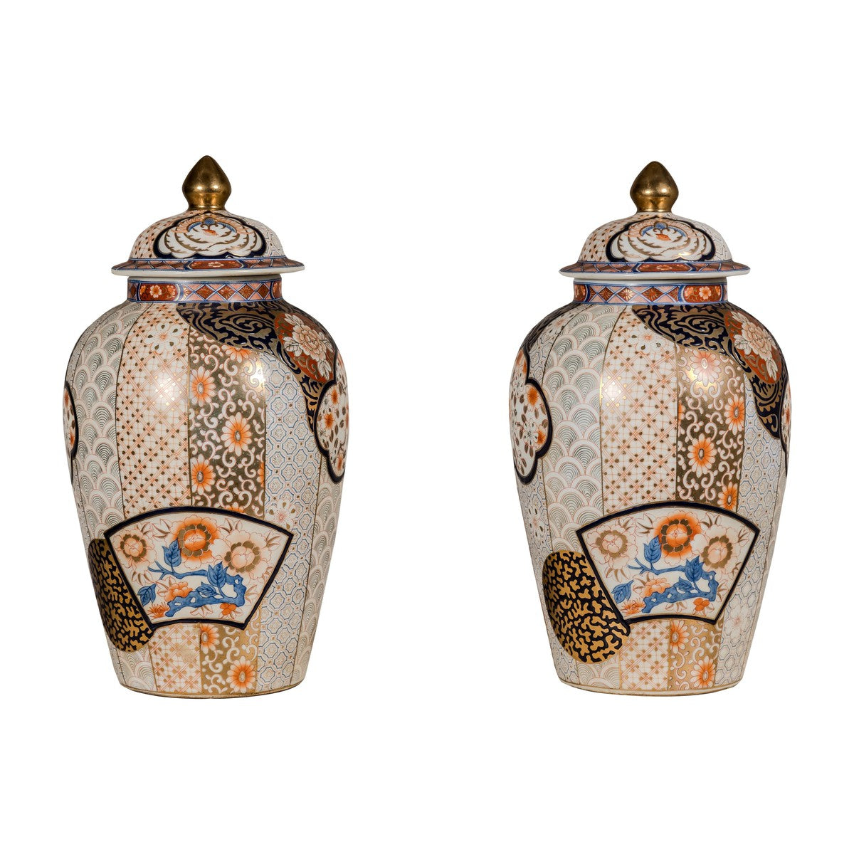 Arita Style Lidded Jars with Gold, Blue and Orange Floral Motifs-2. Asian & Chinese Furniture, Art, Antiques, Vintage Home Décor for sale at FEA Home