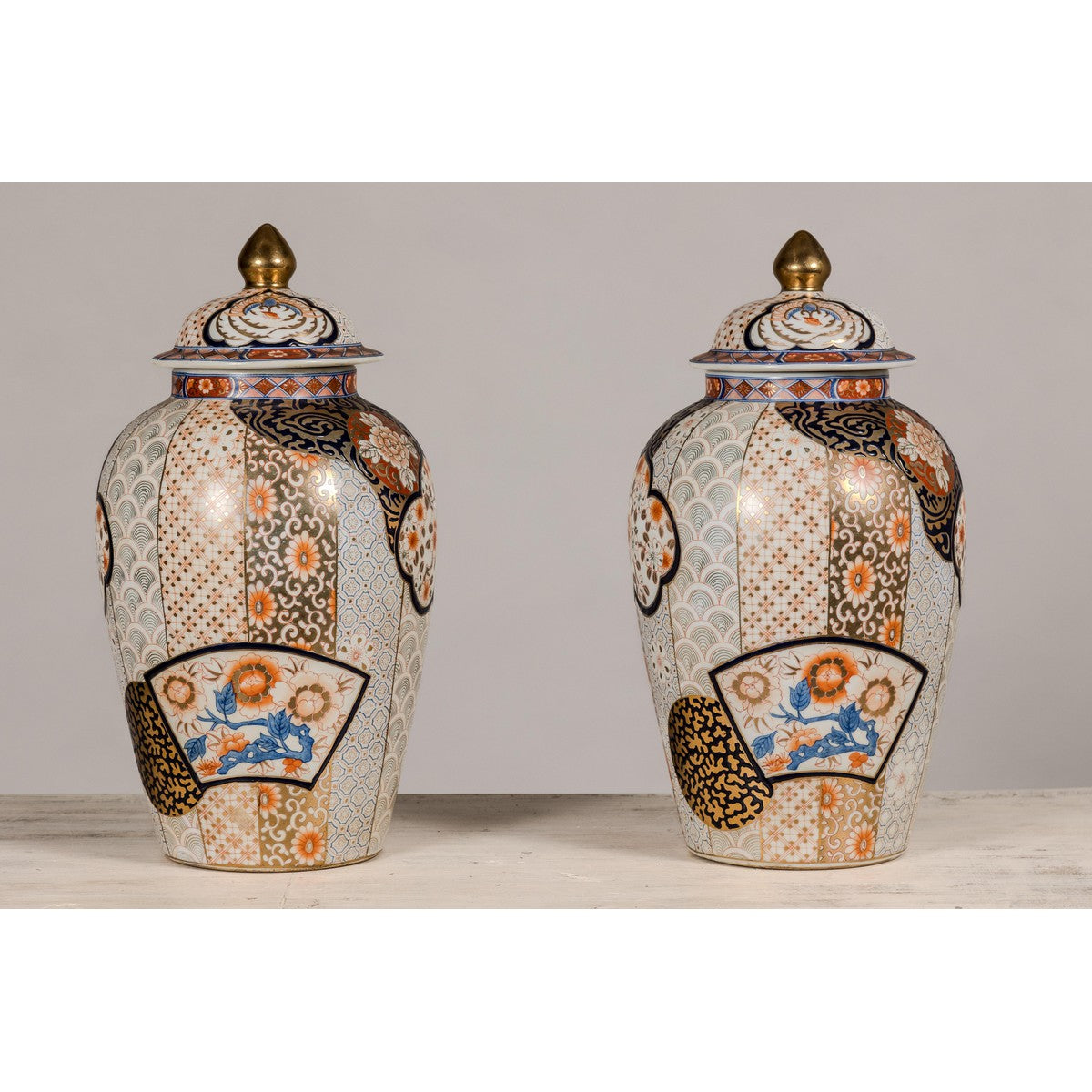 Arita Style Lidded Jars with Gold, Blue and Orange Floral Motifs-3. Asian & Chinese Furniture, Art, Antiques, Vintage Home Décor for sale at FEA Home