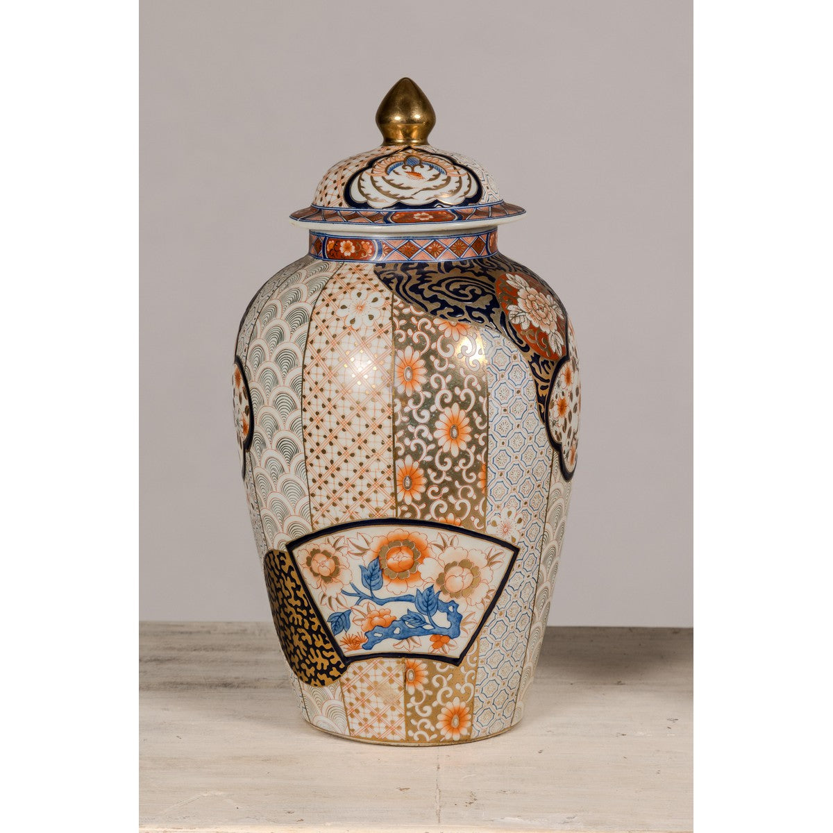 Arita Style Lidded Jars with Gold, Blue and Orange Floral Motifs-4. Asian & Chinese Furniture, Art, Antiques, Vintage Home Décor for sale at FEA Home