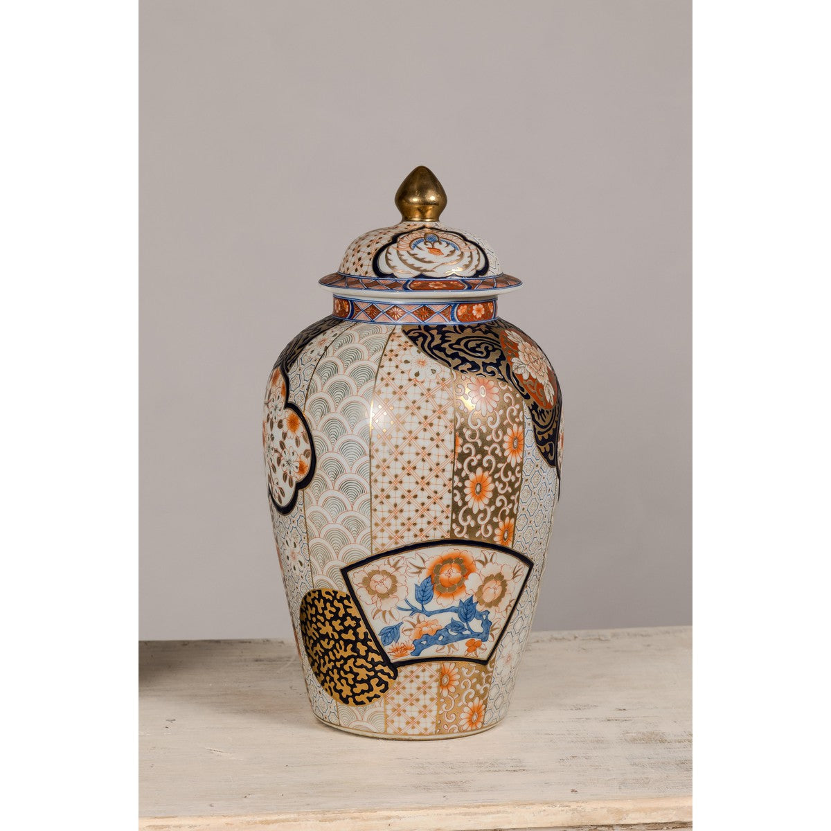 Arita Style Lidded Jars with Gold, Blue and Orange Floral Motifs-5. Asian & Chinese Furniture, Art, Antiques, Vintage Home Décor for sale at FEA Home