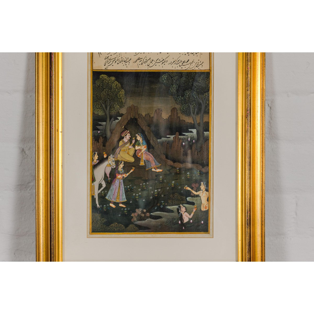 Mughal Style Watercolor on Paper Painting Depicting a King and His Harem, Framed-3. Asian & Chinese Furniture, Art, Antiques, Vintage Home Décor for sale at FEA Home
