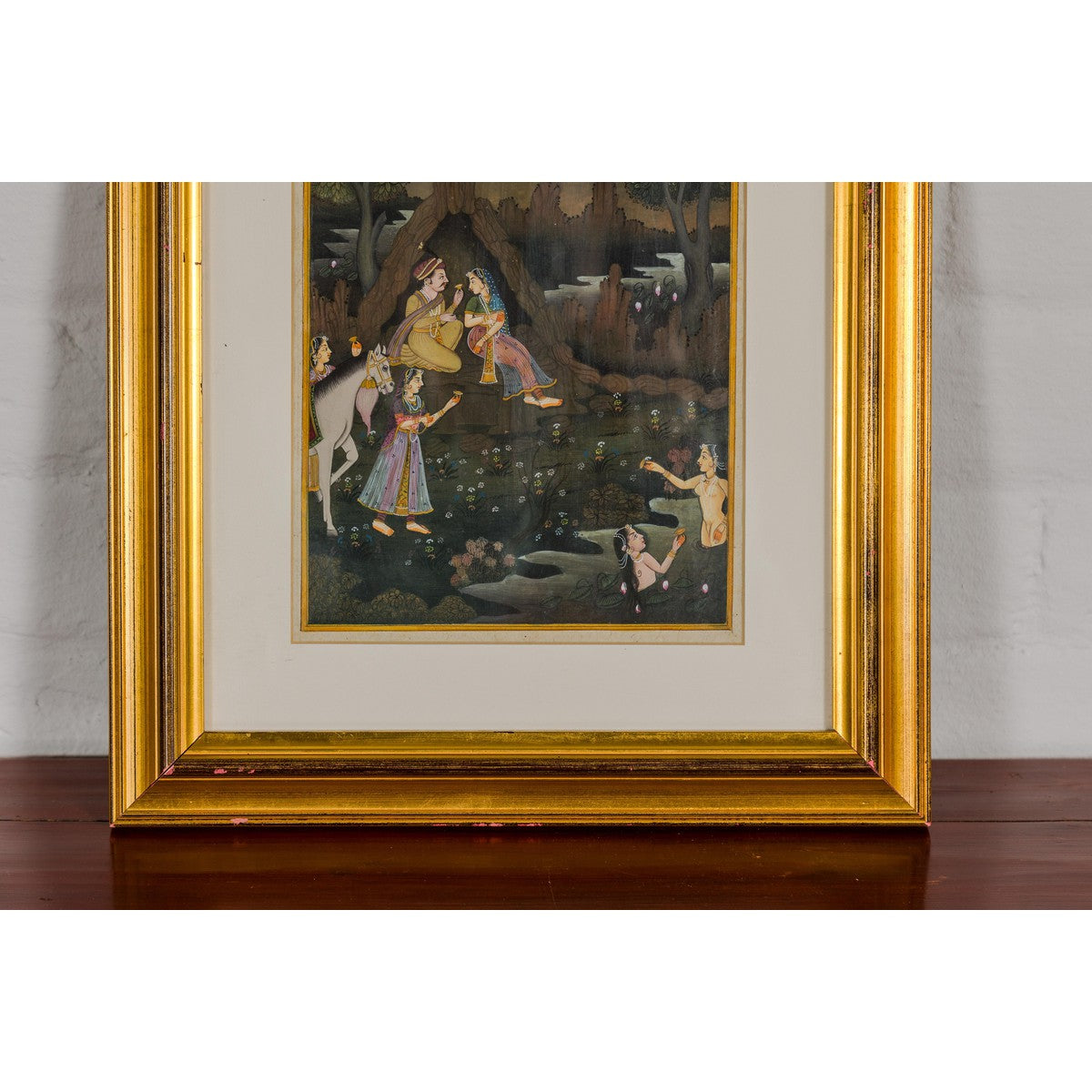 Mughal Style Watercolor on Paper Painting Depicting a King and His Harem, Framed-4. Asian & Chinese Furniture, Art, Antiques, Vintage Home Décor for sale at FEA Home