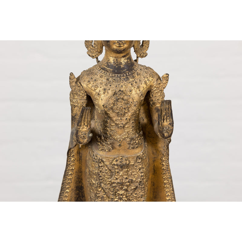 19th Century Gilded Bronze Tabletop Temple Statue-YN5534-6. Asian & Chinese Furniture, Art, Antiques, Vintage Home Décor for sale at FEA Home