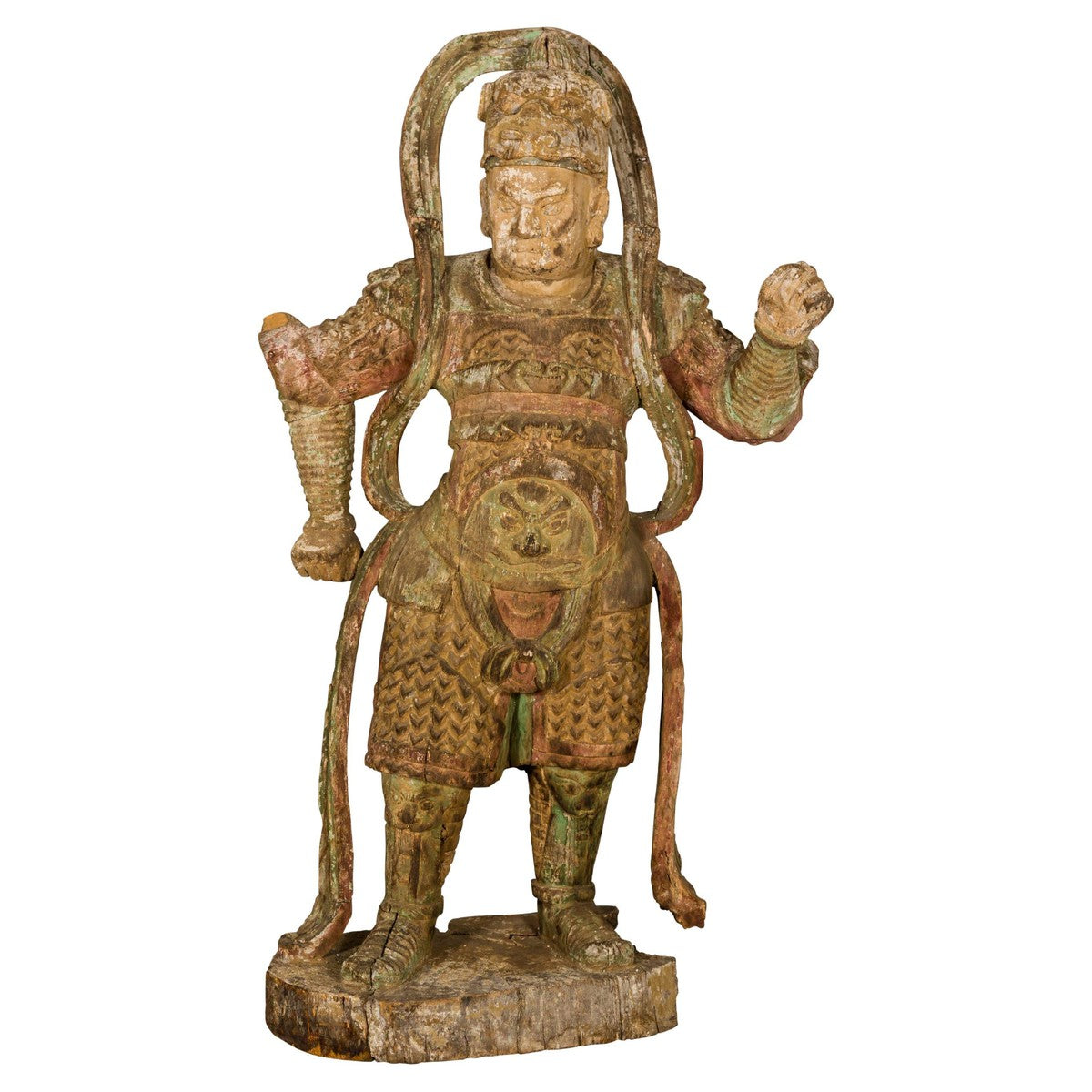 19th Century Carved Polychrome Samurai Sculpture-15. Asian & Chinese Furniture, Art, Antiques, Vintage Home Décor for sale at FEA Home