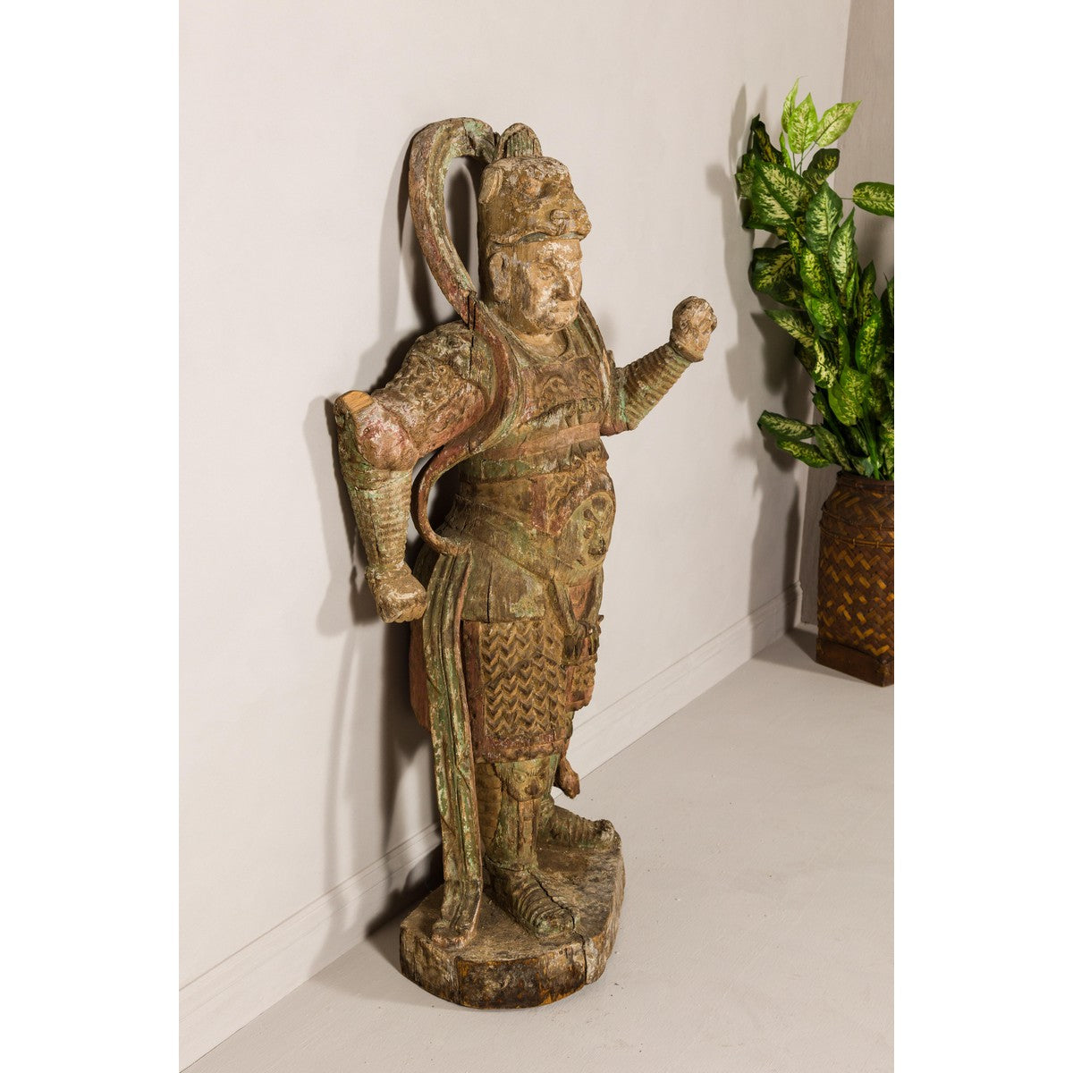 19th Century Carved Polychrome Samurai Sculpture-12. Asian & Chinese Furniture, Art, Antiques, Vintage Home Décor for sale at FEA Home