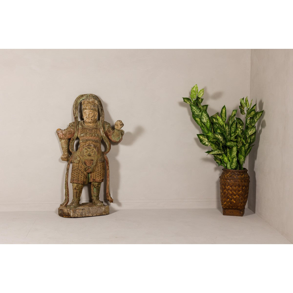 19th Century Carved Polychrome Samurai Sculpture-3. Asian & Chinese Furniture, Art, Antiques, Vintage Home Décor for sale at FEA Home