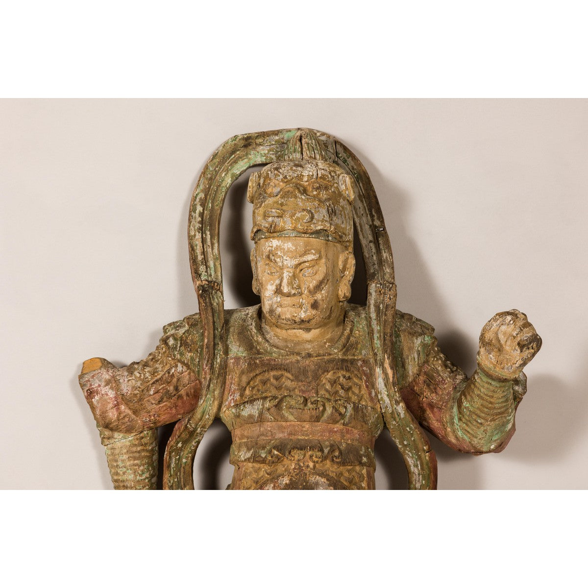 19th Century Carved Polychrome Samurai Sculpture-4. Asian & Chinese Furniture, Art, Antiques, Vintage Home Décor for sale at FEA Home