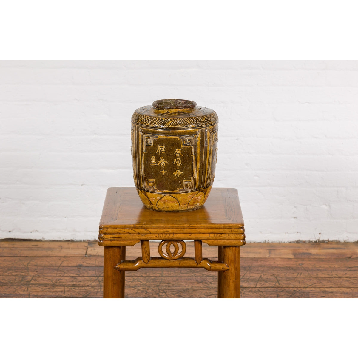 Two-Toned Brown Vase with Archaic Style Figures and Calligraphy Motifs-10. Asian & Chinese Furniture, Art, Antiques, Vintage Home Décor for sale at FEA Home