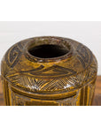 Two-Toned Brown Vase with Archaic Style Figures and Calligraphy Motifs-11. Asian & Chinese Furniture, Art, Antiques, Vintage Home Décor for sale at FEA Home