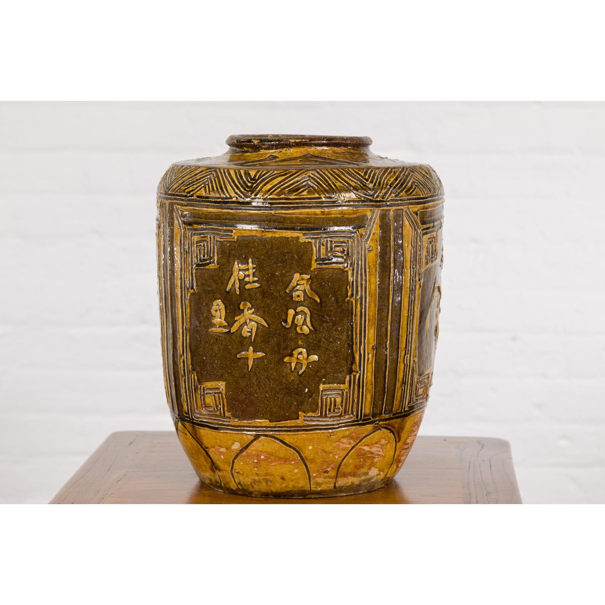Two-Toned Brown Vase with Archaic Style Figures and Calligraphy Motifs-12. Asian & Chinese Furniture, Art, Antiques, Vintage Home Décor for sale at FEA Home