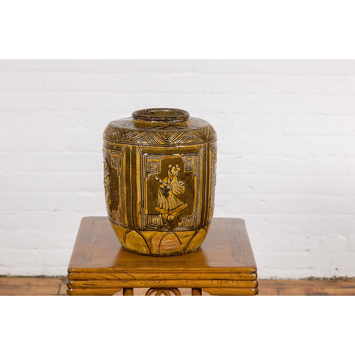Two-Toned Brown Vase with Archaic Style Figures and Calligraphy Motifs-14. Asian & Chinese Furniture, Art, Antiques, Vintage Home Décor for sale at FEA Home