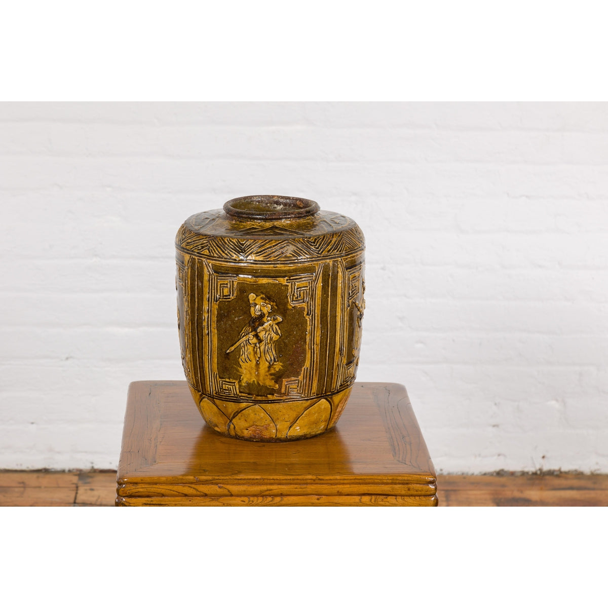 Two-Toned Brown Vase with Archaic Style Figures and Calligraphy Motifs-15. Asian & Chinese Furniture, Art, Antiques, Vintage Home Décor for sale at FEA Home