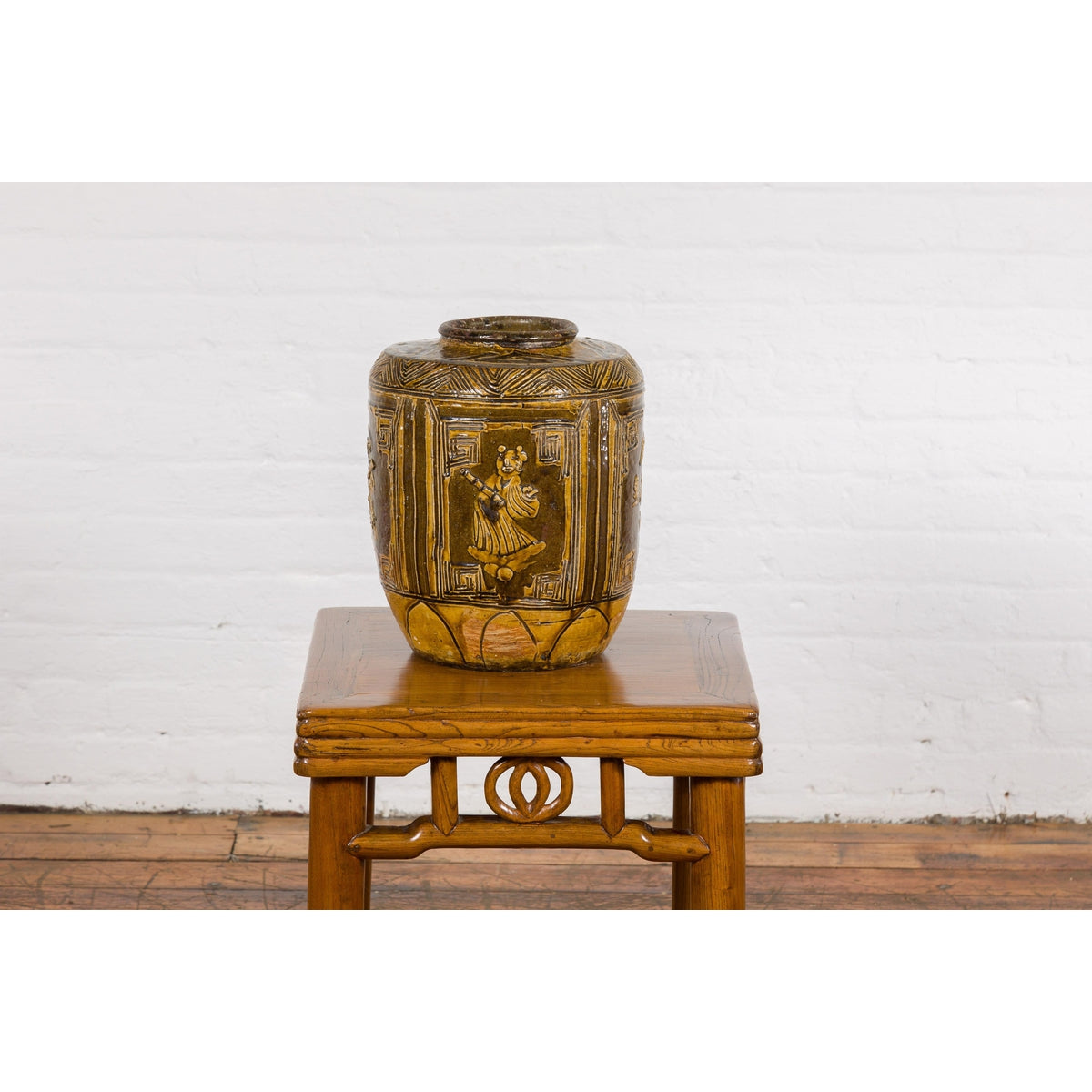 Two-Toned Brown Vase with Archaic Style Figures and Calligraphy Motifs-17. Asian & Chinese Furniture, Art, Antiques, Vintage Home Décor for sale at FEA Home