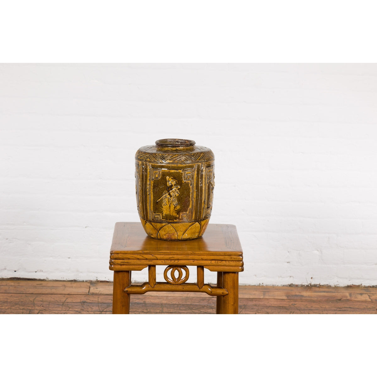 Two-Toned Brown Vase with Archaic Style Figures and Calligraphy Motifs-18. Asian & Chinese Furniture, Art, Antiques, Vintage Home Décor for sale at FEA Home