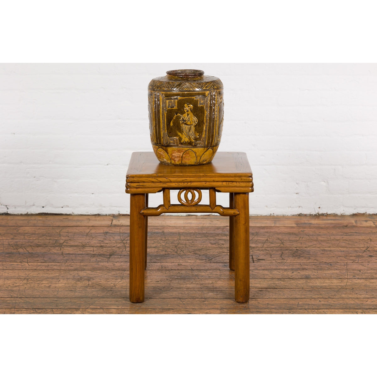Two-Toned Brown Vase with Archaic Style Figures and Calligraphy Motifs-3. Asian & Chinese Furniture, Art, Antiques, Vintage Home Décor for sale at FEA Home