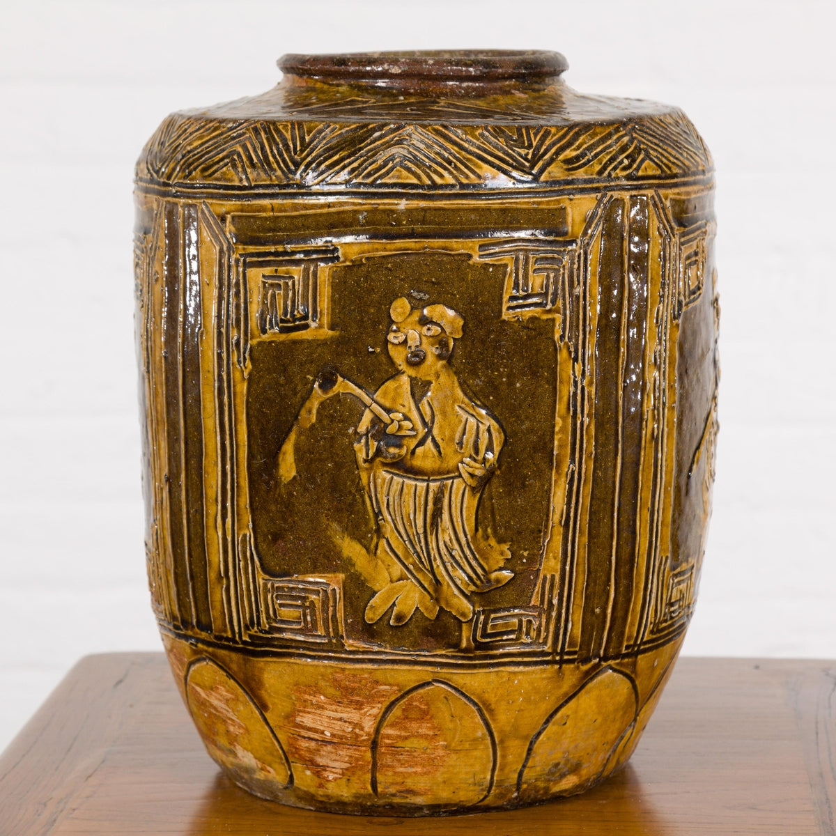 Two-Toned Brown Vase with Archaic Style Figures and Calligraphy Motifs-4. Asian & Chinese Furniture, Art, Antiques, Vintage Home Décor for sale at FEA Home