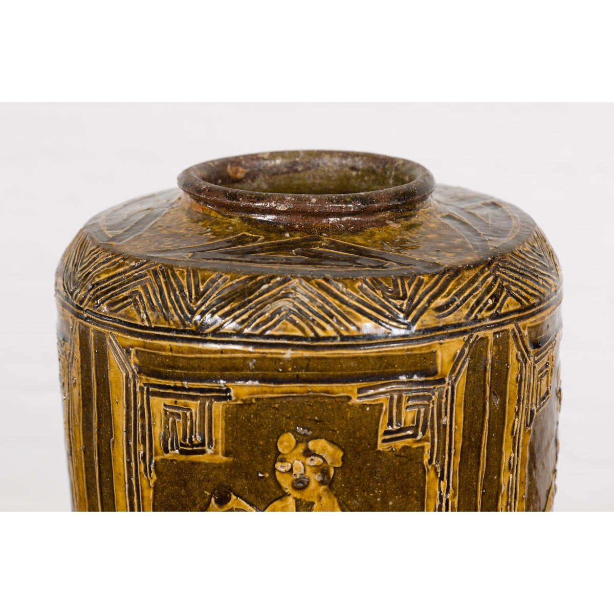 Two-Toned Brown Vase with Archaic Style Figures and Calligraphy Motifs-5. Asian & Chinese Furniture, Art, Antiques, Vintage Home Décor for sale at FEA Home