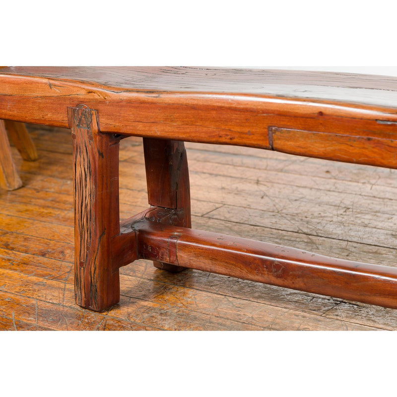 Rustic Long A-Frame Wooden Bench with Cross Stretcher amd Splaying Legs-YN5856-11. Asian & Chinese Furniture, Art, Antiques, Vintage Home Décor for sale at FEA Home
