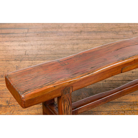Rustic Long A-Frame Wooden Bench with Cross Stretcher amd Splaying Legs-YN5856-12. Asian & Chinese Furniture, Art, Antiques, Vintage Home Décor for sale at FEA Home