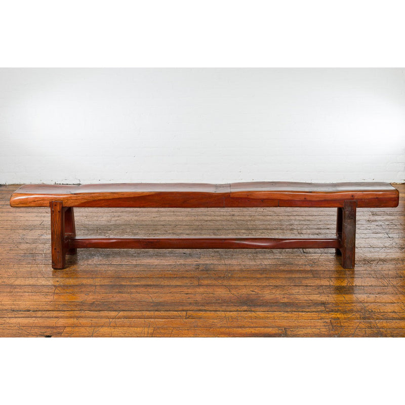 Rustic Long A-Frame Wooden Bench with Cross Stretcher amd Splaying Legs-YN5856-17. Asian & Chinese Furniture, Art, Antiques, Vintage Home Décor for sale at FEA Home