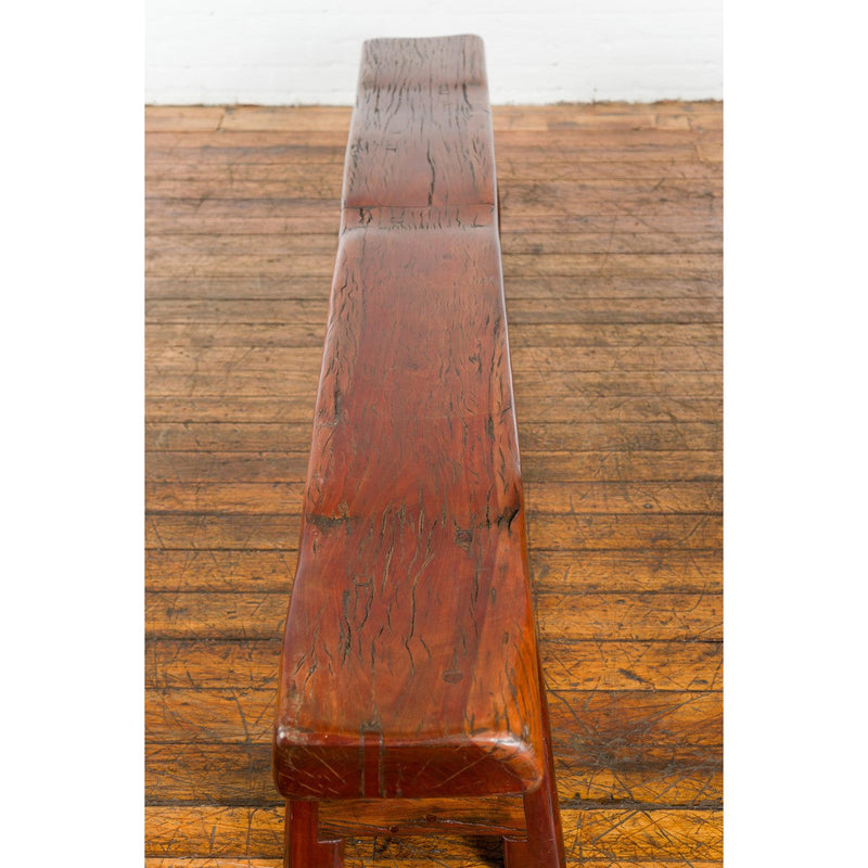 Rustic Long A-Frame Wooden Bench with Cross Stretcher amd Splaying Legs-YN5856-19. Asian & Chinese Furniture, Art, Antiques, Vintage Home Décor for sale at FEA Home
