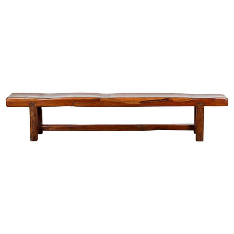 Rustic Long A-Frame Wooden Bench with Cross Stretcher amd Splaying Legs-YN5856-1. Asian & Chinese Furniture, Art, Antiques, Vintage Home Décor for sale at FEA Home