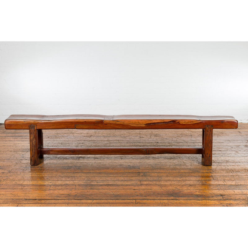 Rustic Long A-Frame Wooden Bench with Cross Stretcher amd Splaying Legs-YN5856-2. Asian & Chinese Furniture, Art, Antiques, Vintage Home Décor for sale at FEA Home