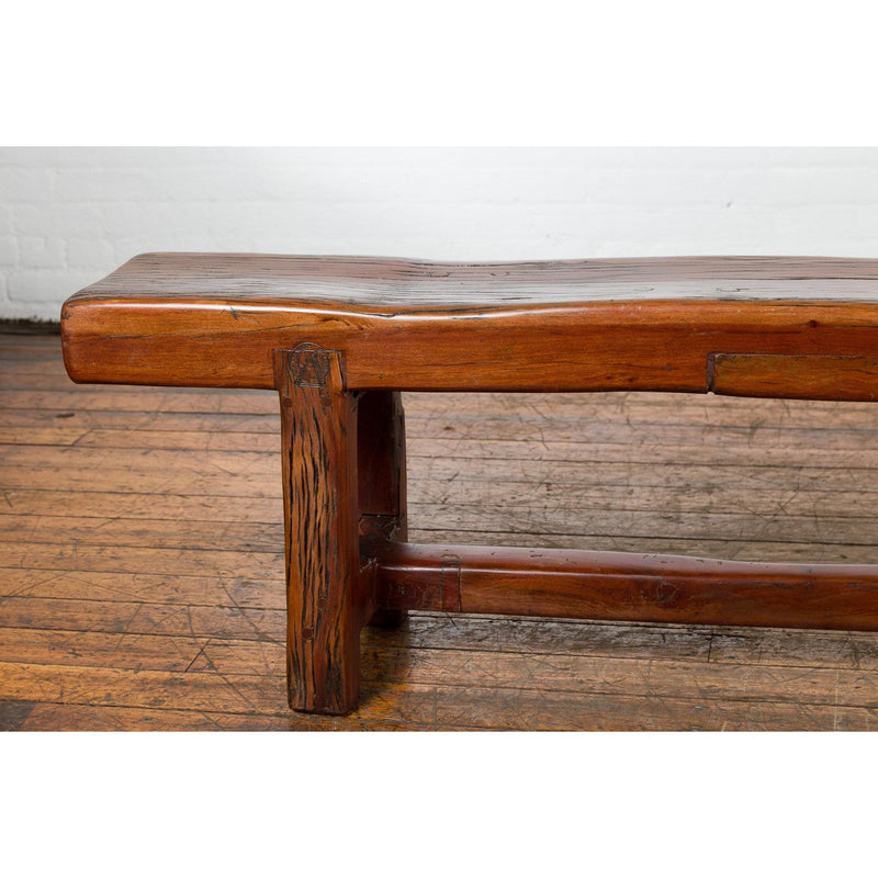 Rustic Long A-Frame Wooden Bench with Cross Stretcher amd Splaying Legs-YN5856-5. Asian & Chinese Furniture, Art, Antiques, Vintage Home Décor for sale at FEA Home