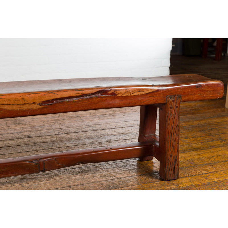 Rustic Long A-Frame Wooden Bench with Cross Stretcher amd Splaying Legs-YN5856-6. Asian & Chinese Furniture, Art, Antiques, Vintage Home Décor for sale at FEA Home