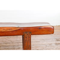 Rustic Long A-Frame Wooden Bench with Cross Stretcher amd Splaying Legs