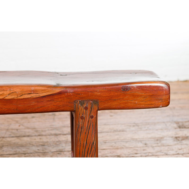 Rustic Long A-Frame Wooden Bench with Cross Stretcher amd Splaying Legs-YN5856-8. Asian & Chinese Furniture, Art, Antiques, Vintage Home Décor for sale at FEA Home